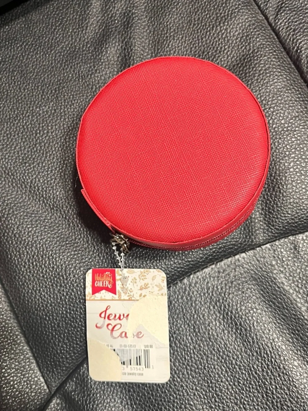 Red Round Jewelry Travel Case • NEW •